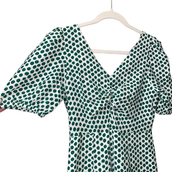 Vintage white green retro 50s polka dot fitted pinup style pencil dress medium - Picture 6 of 12